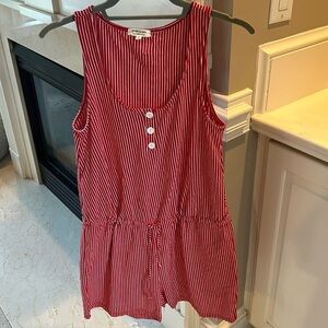 Heart & Hips Red and White Vertical Stripe Romper Small